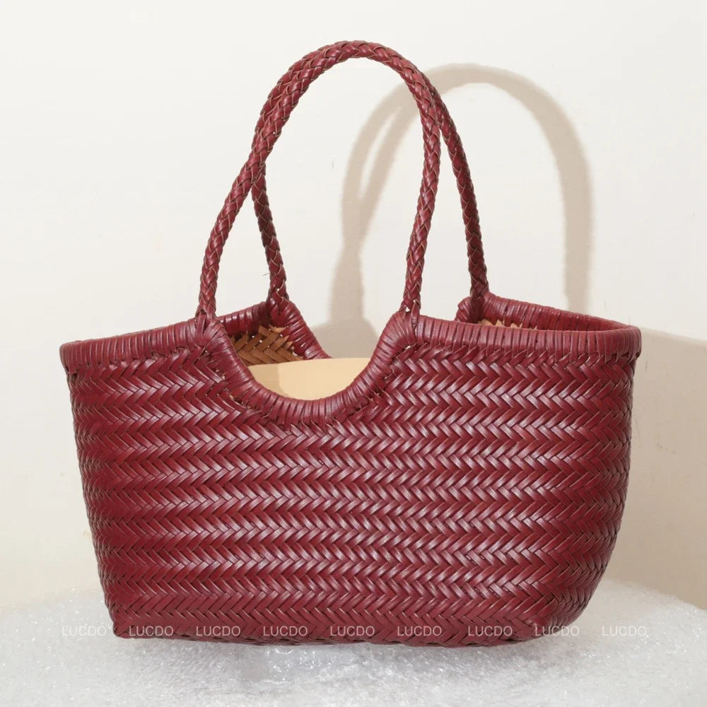 Genuine Leather Shoulder Bag Weaving Casual Shopping Bag