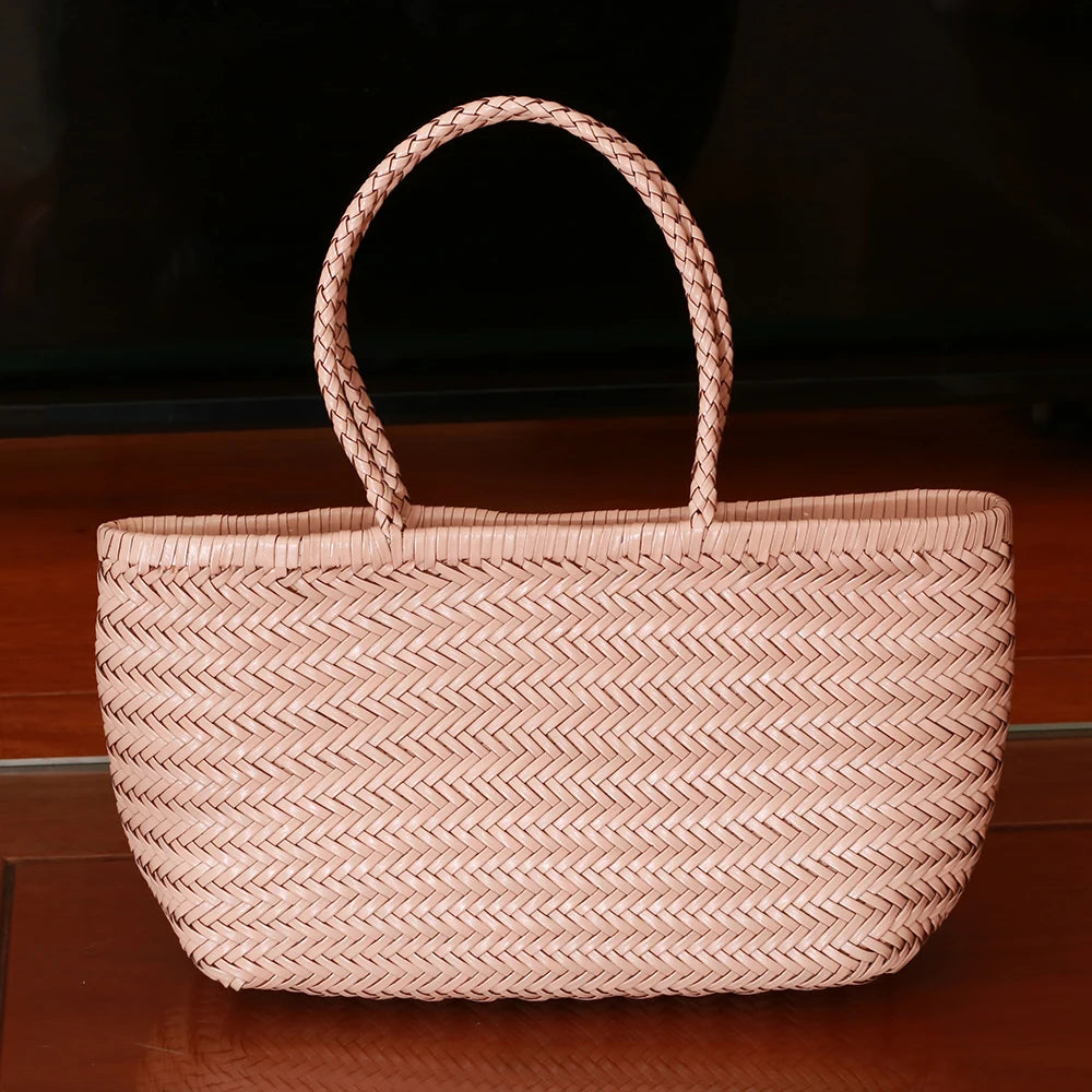 Genuine Leather Shoulder Bag Weaving Casual Shopping Bag