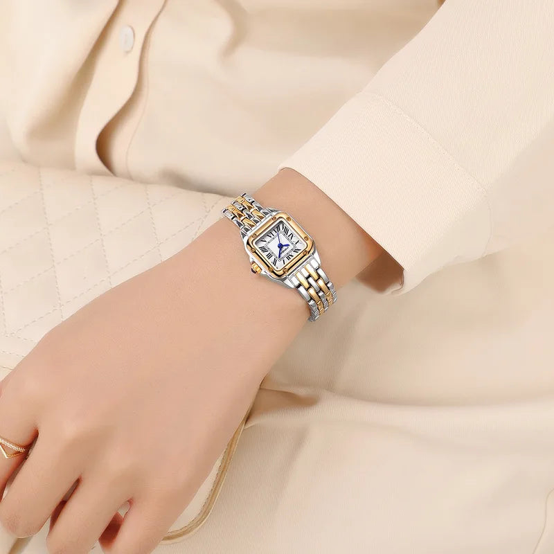 Women's Fashion Square Watch. Gold Alloy Strap Luxury Ladies Quartz Wristwatch