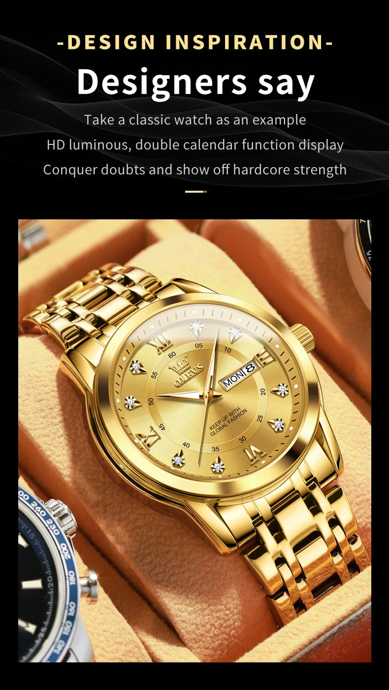 Watch for Men Luxury Diamonds Gold Watch Waterproof