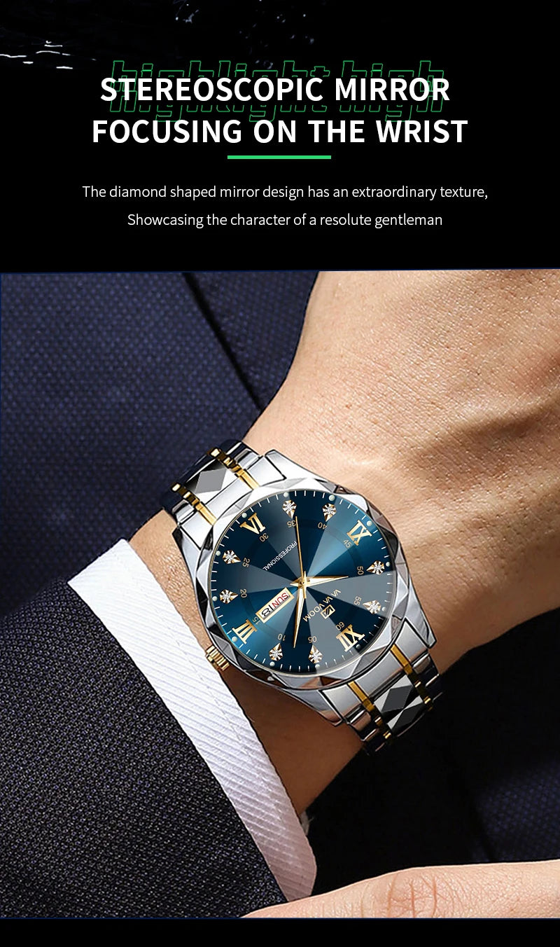 Men's  Watch Water Diamond Luxury Night Glow