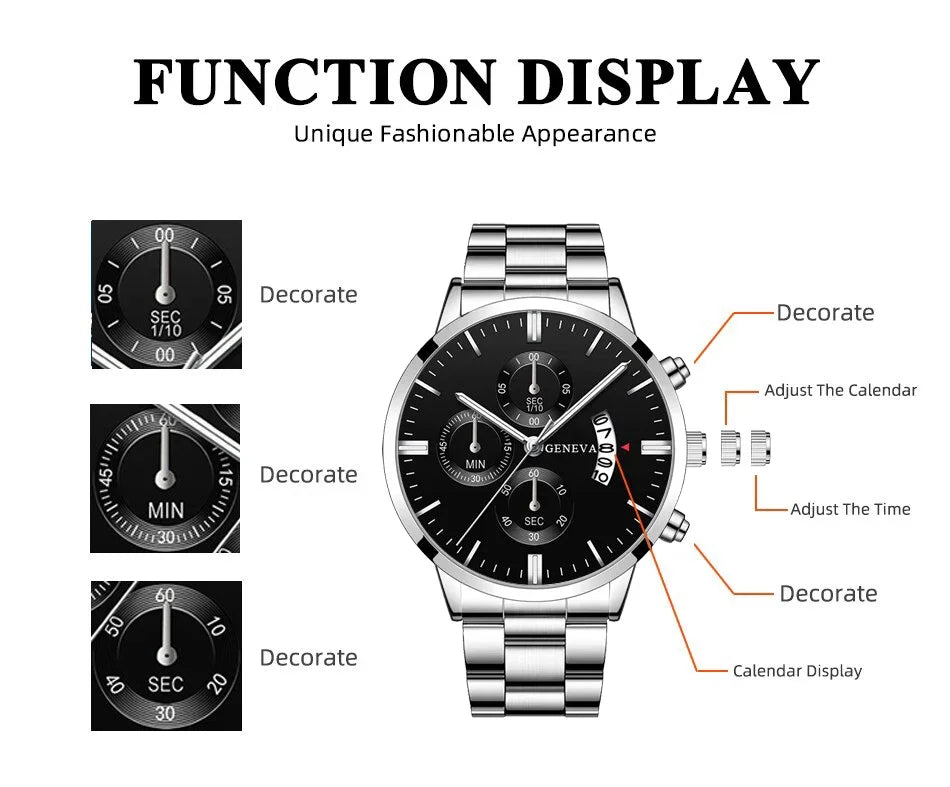 Fashion Men's Watch Luxury Silver Stainless Steel