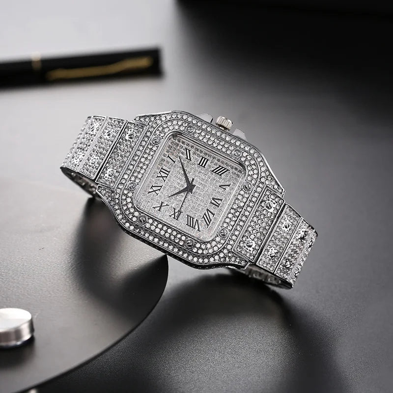 Men's Fashion Elegant High-End Analog Zinc Alloy Watch With Rhinestones