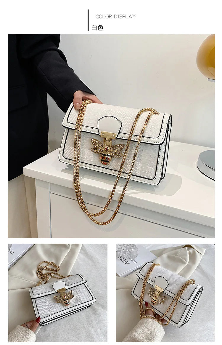 Luxury Crooobody Handbag. Bee Lock Tote Casual Flap . Crocodile Print  Handbag