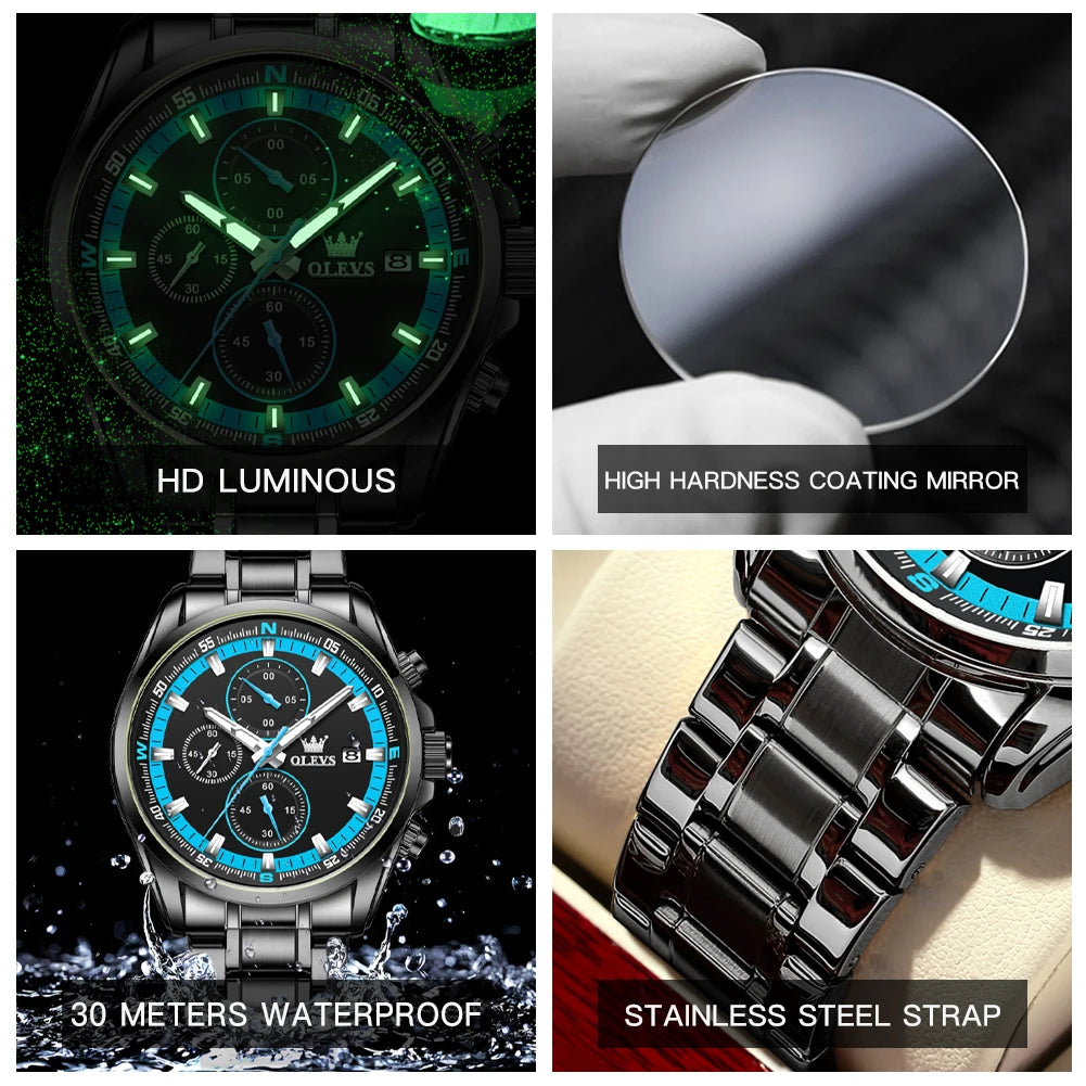 Exclusive Men's Watch Stainless steel Classic Three Small Dials Waterproof  Watch