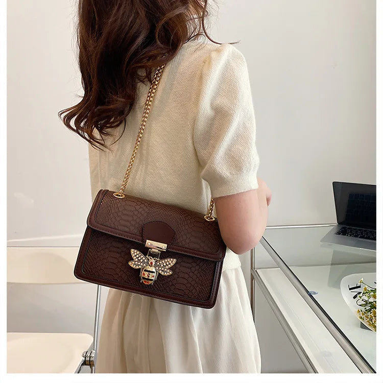 Luxury Crooobody Handbag. Bee Lock Tote Casual Flap . Crocodile Print  Handbag