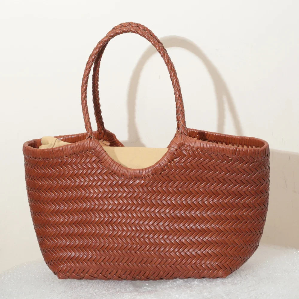 Genuine Leather Shoulder Bag Weaving Casual Shopping Bag