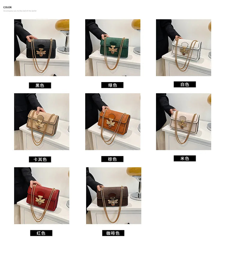 Luxury Crooobody Handbag. Bee Lock Tote Casual Flap . Crocodile Print  Handbag