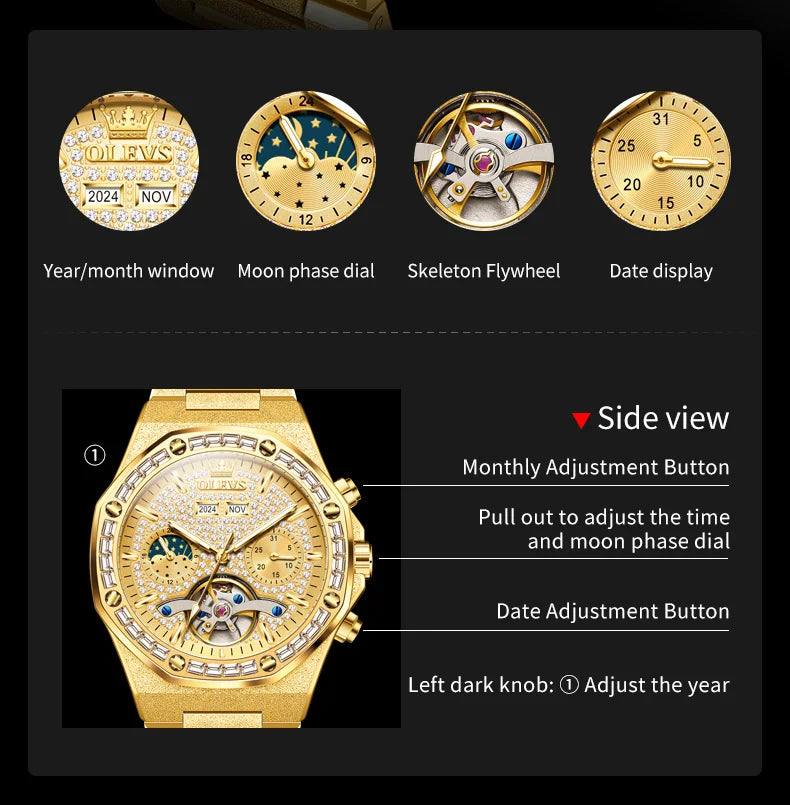 Gold Steel Men's Watch Top Brand Automatic Mechanical Luxury Waterproof