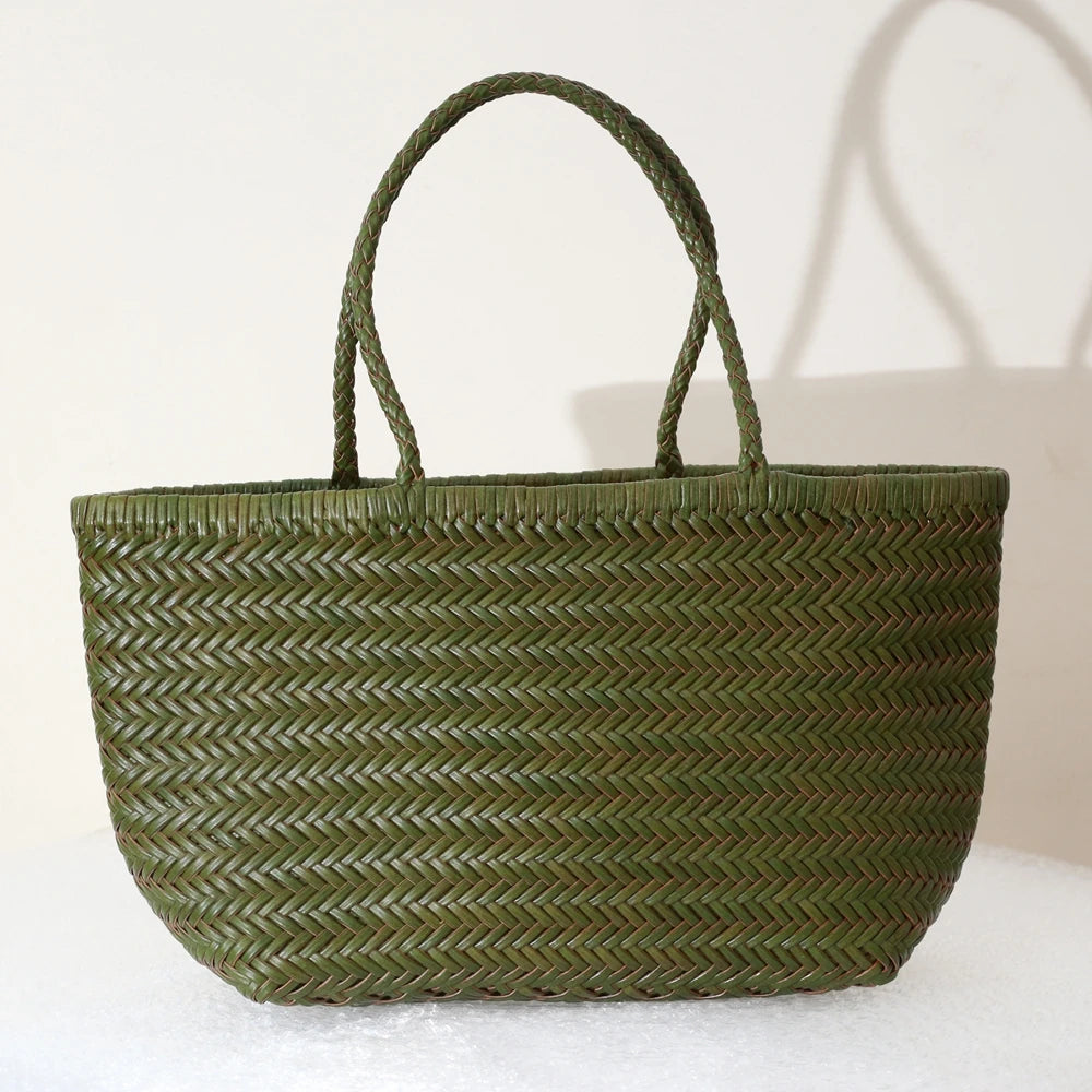 Genuine Leather Shoulder Bag Weaving Casual Shopping Bag