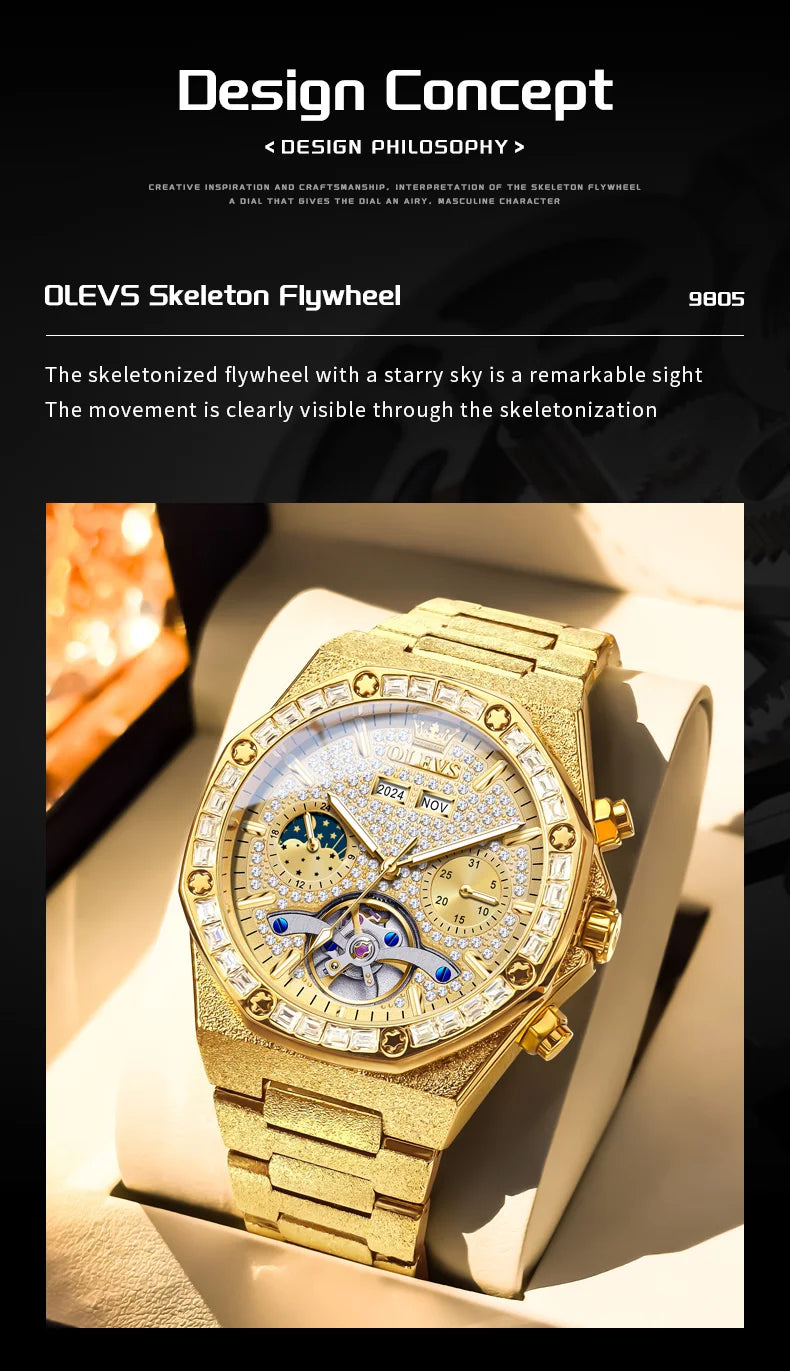 Gold Steel Men's Watch Top Brand Automatic Mechanical Luxury Waterproof