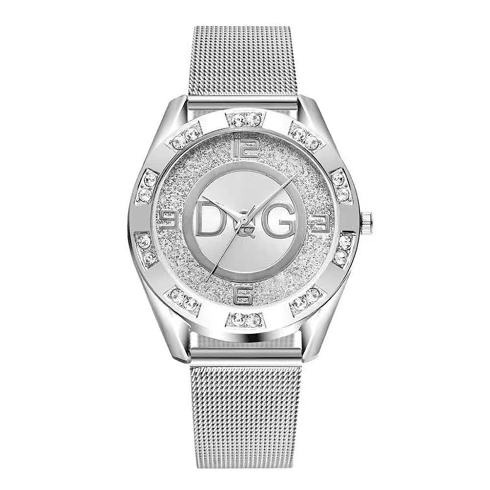 Women's watches With Diamonds. Simple Digital Design with Gold Mesh Strap