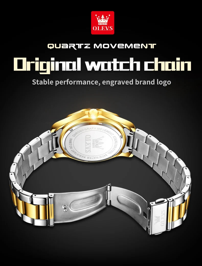 Golden Green Quartz Watch for Men.Waterproof Stainless steel  Watch