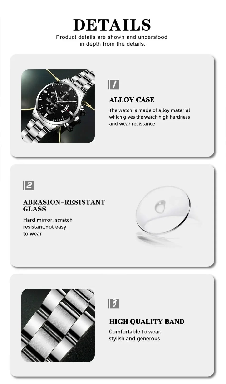Fashion Men's Watch Luxury Silver Stainless Steel