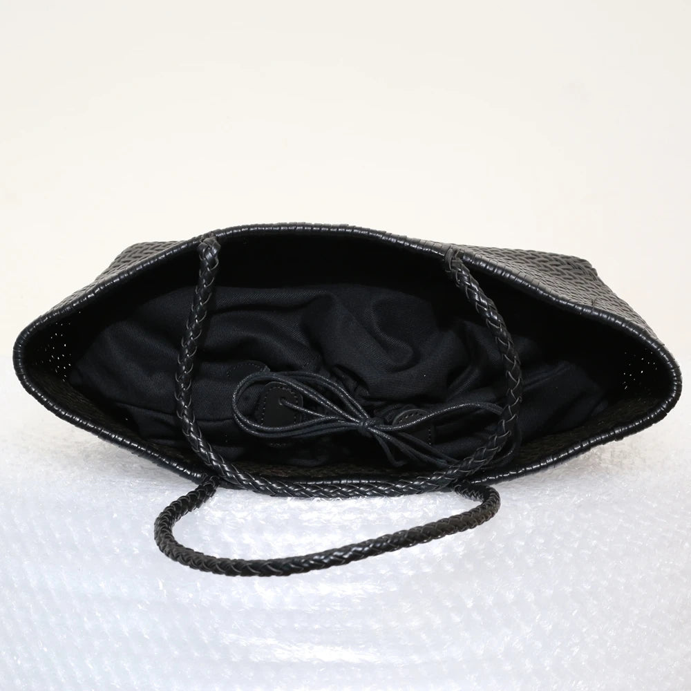 Genuine Leather Shoulder Bag Weaving Casual Shopping Bag