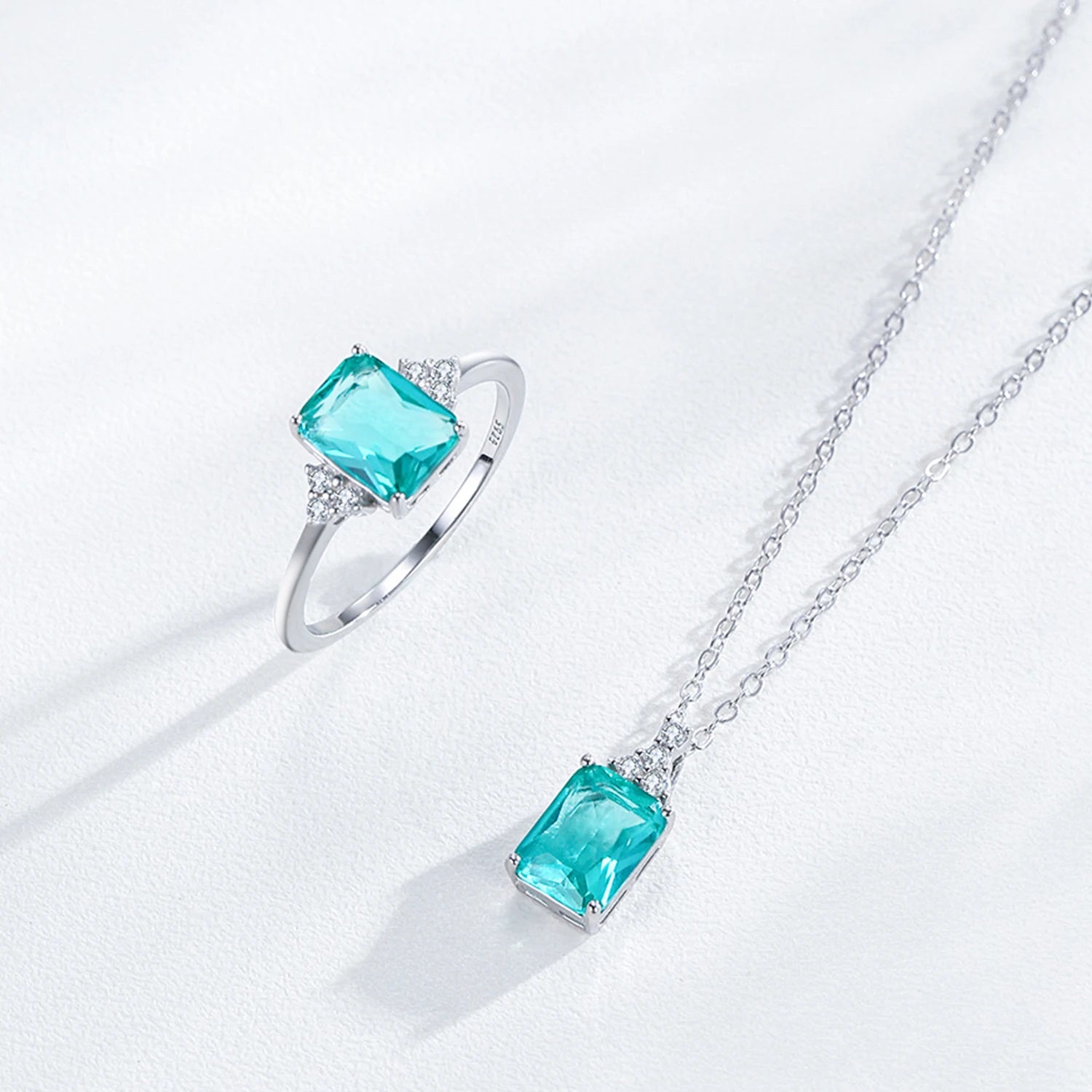 Blue-Green Zircon Silver Jewelry Set