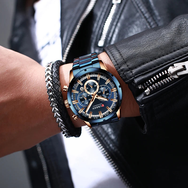 Luxury Men's Watch. Full Steel Waterproof Chronograph Wristwatch