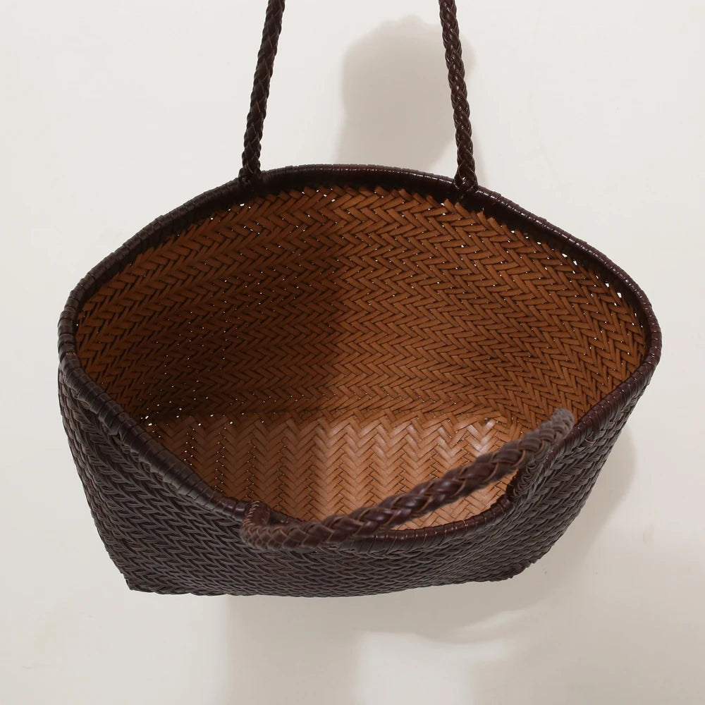 Genuine Leather Shoulder Bag Weaving Casual Shopping Bag