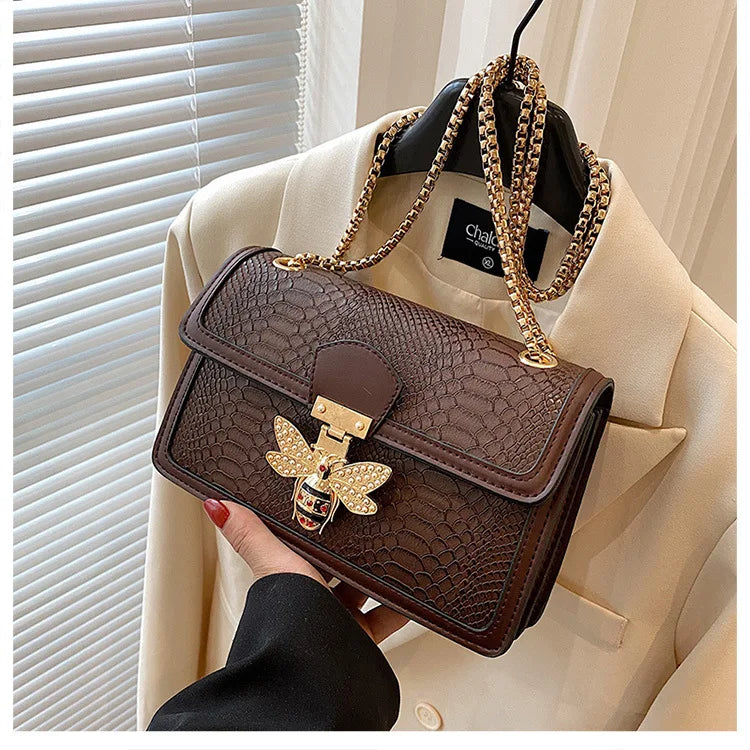 Luxury Crooobody Handbag. Bee Lock Tote Casual Flap . Crocodile Print  Handbag