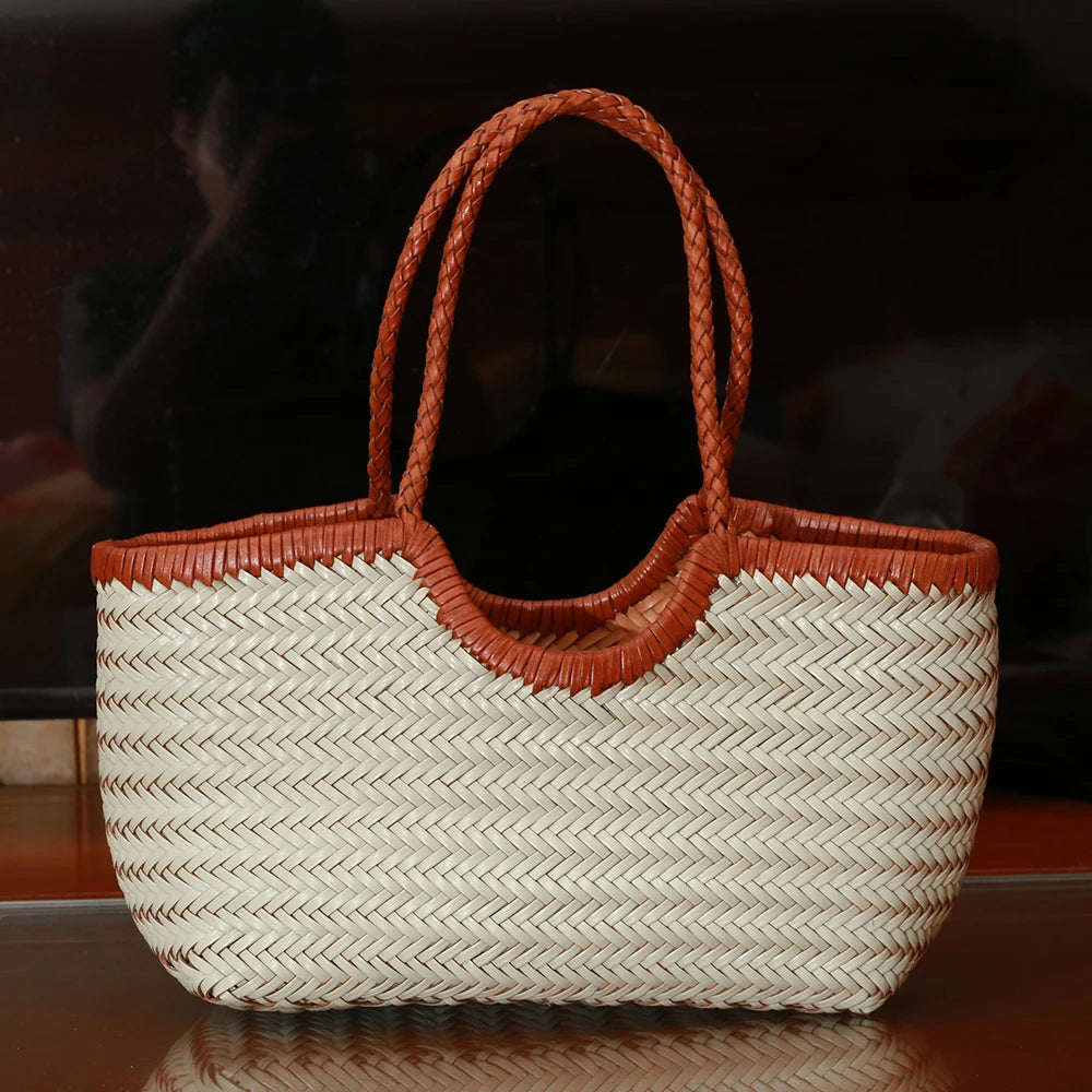 Genuine Leather Shoulder Bag Weaving Casual Shopping Bag
