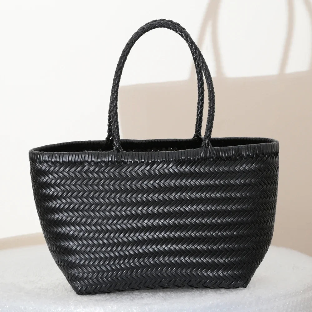 Genuine Leather Shoulder Bag Weaving Casual Shopping Bag
