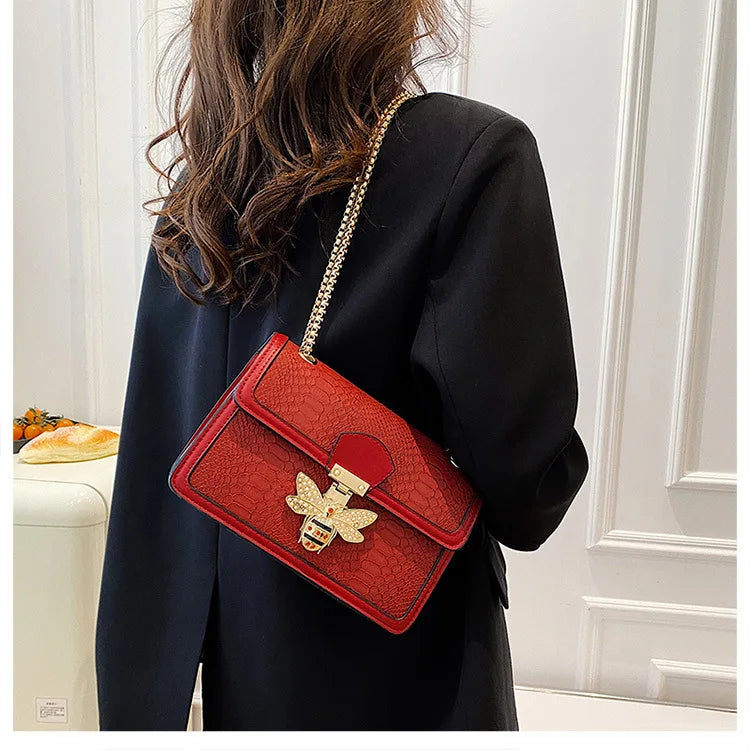 Luxury Crooobody Handbag. Bee Lock Tote Casual Flap . Crocodile Print  Handbag