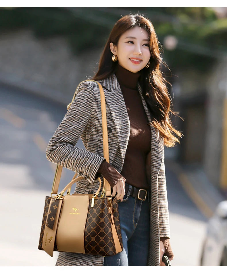Luxury Handbag Fashion Print Large Capacity Soft Leather