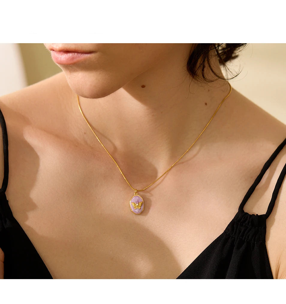 Pink Butterfly Pendant Necklace