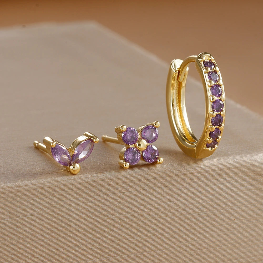 Flower Hoop Earrings Set