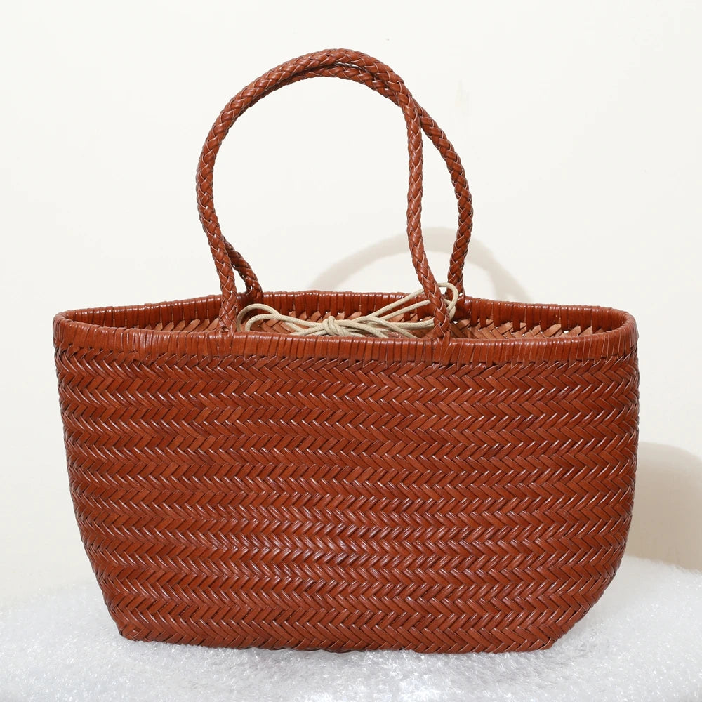 Genuine Leather Shoulder Bag Weaving Casual Shopping Bag