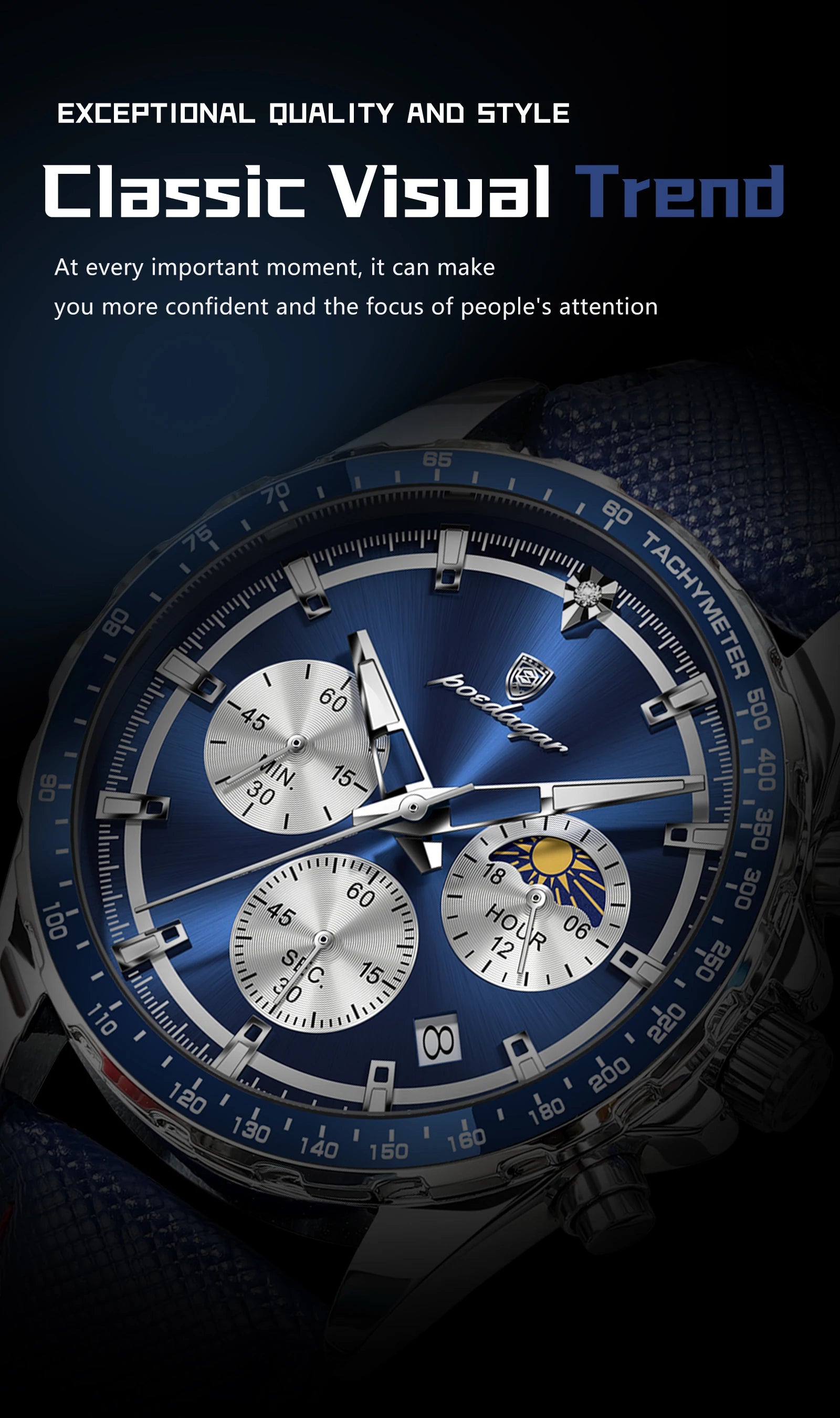Luminous Waterproof Chronograph.Men's Leather Wristwatch