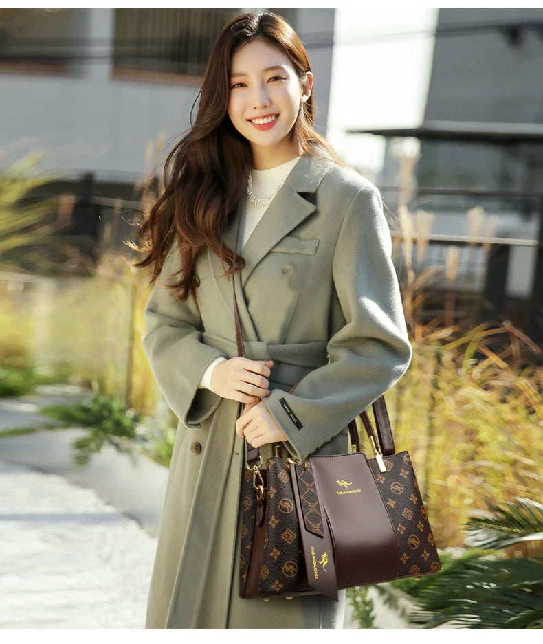 Luxury Handbag Fashion Print Large Capacity Soft Leather