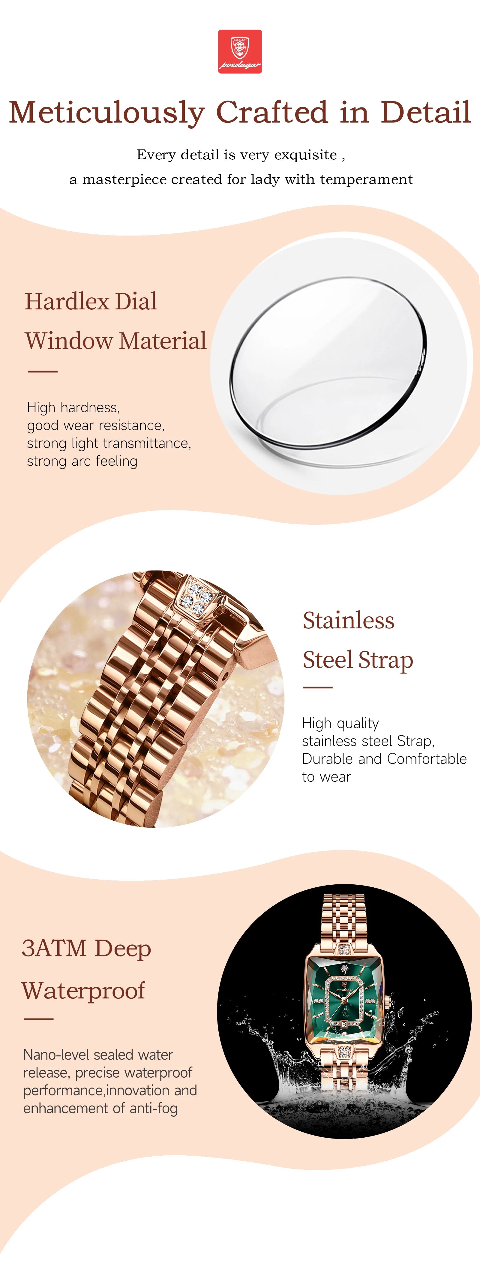 Luxury Ladies Wristwatch. Waterproof and Stainless Steel