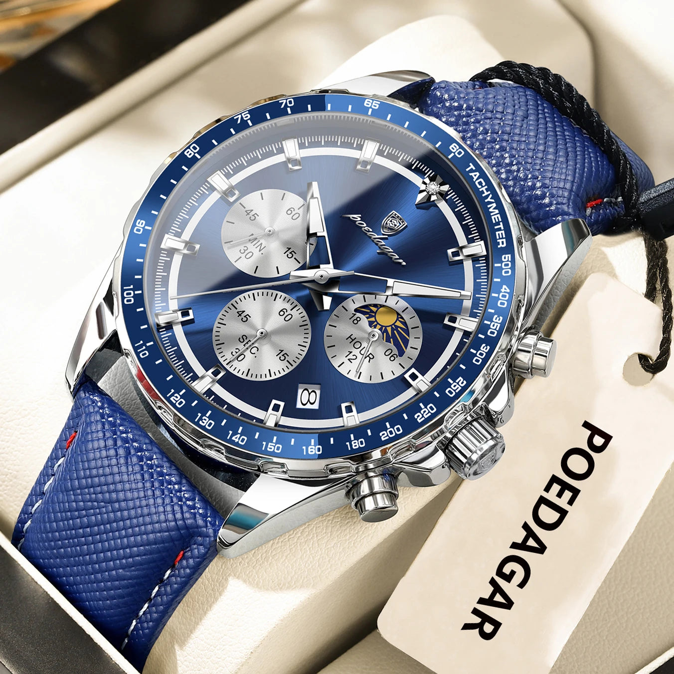 Luminous Waterproof Chronograph.Men's Leather Wristwatch