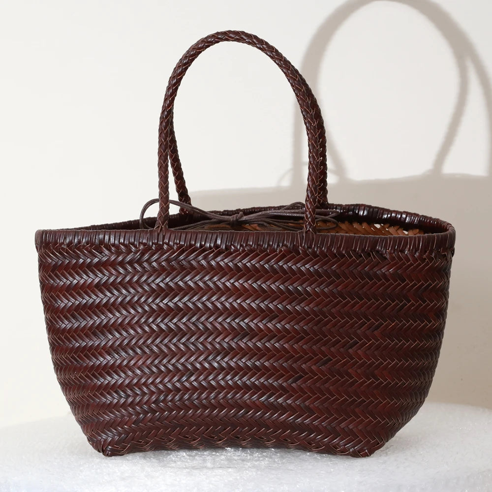 Genuine Leather Shoulder Bag Weaving Casual Shopping Bag