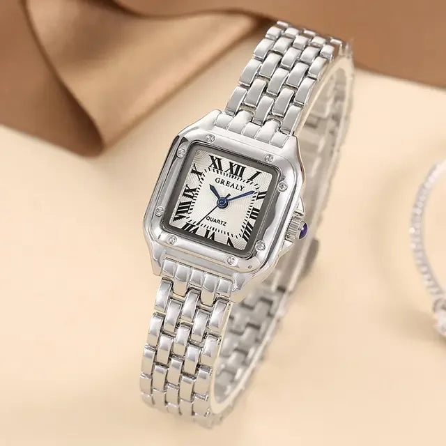Women's Fashion Square Watch. Gold Alloy Strap Luxury Ladies Quartz Wristwatch