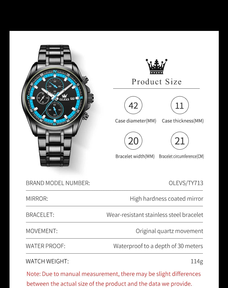 Exclusive Men's Watch Stainless steel Classic Three Small Dials Waterproof  Watch