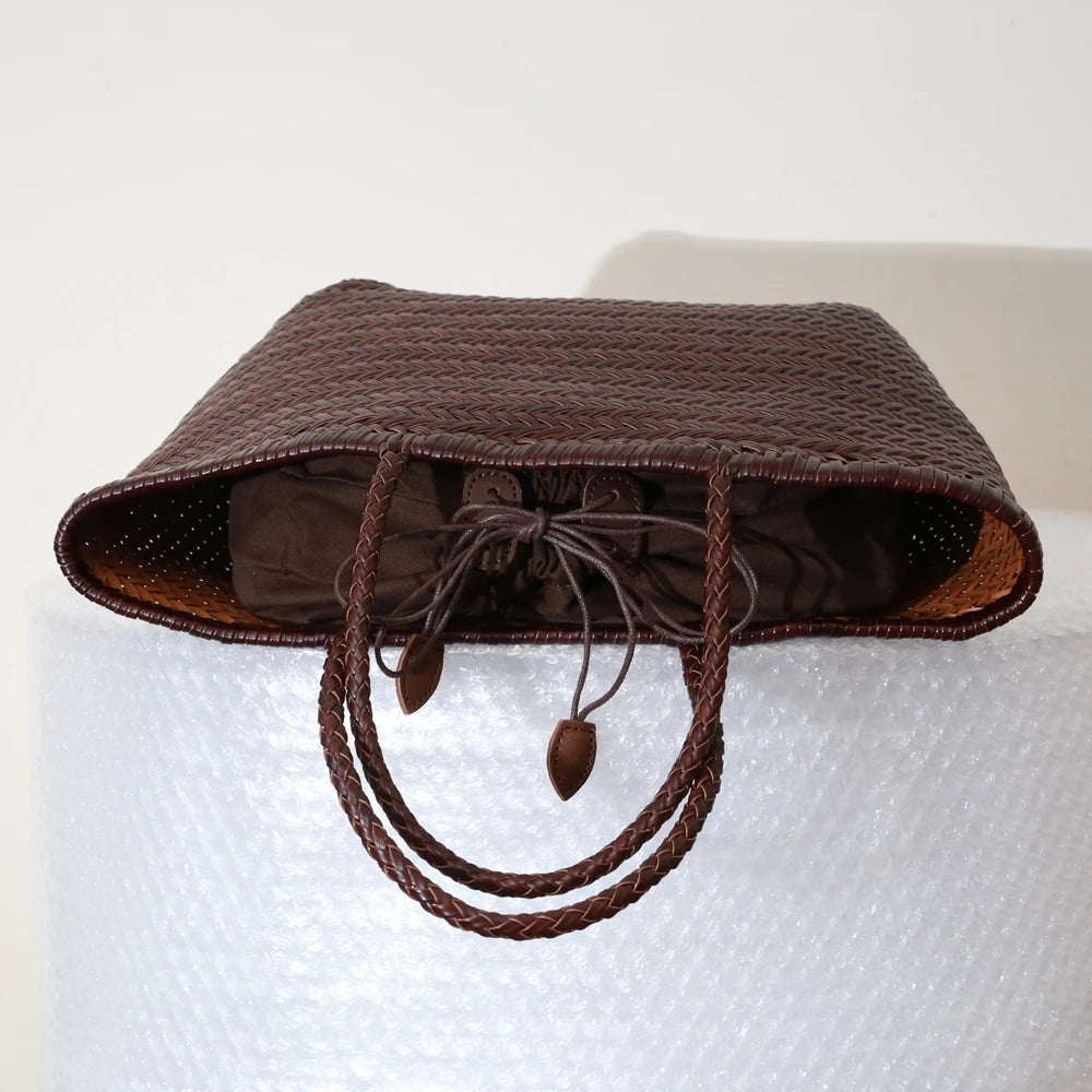 Genuine Leather Shoulder Bag Weaving Casual Shopping Bag