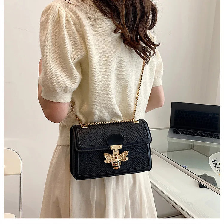 Luxury Crooobody Handbag. Bee Lock Tote Casual Flap . Crocodile Print  Handbag