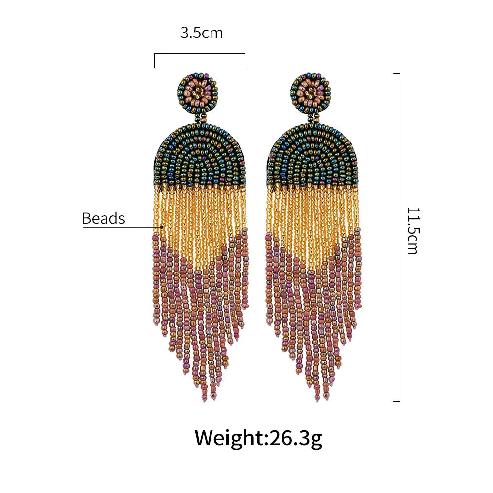Boho Seed Bead Tassel Earrings