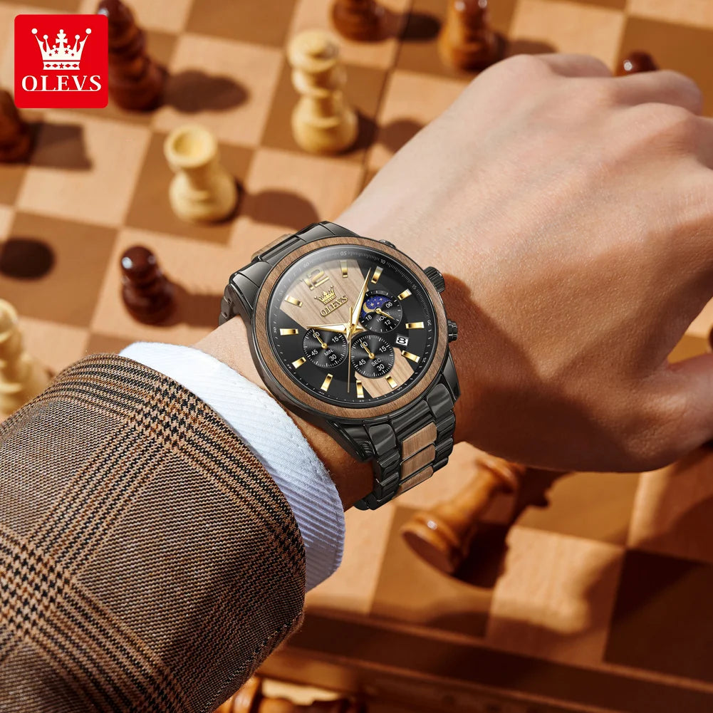 Men's Wooden Watch Luxury Night Light Chronograph