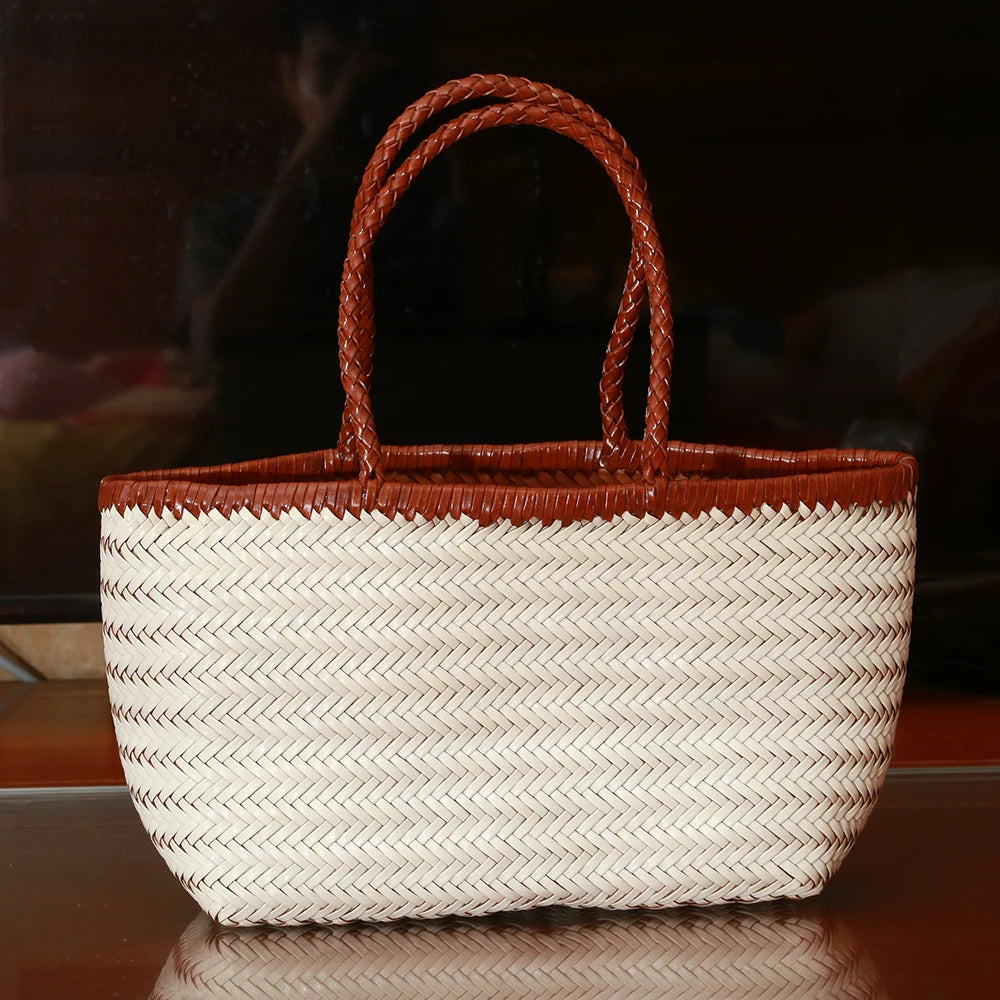 Genuine Leather Shoulder Bag Weaving Casual Shopping Bag