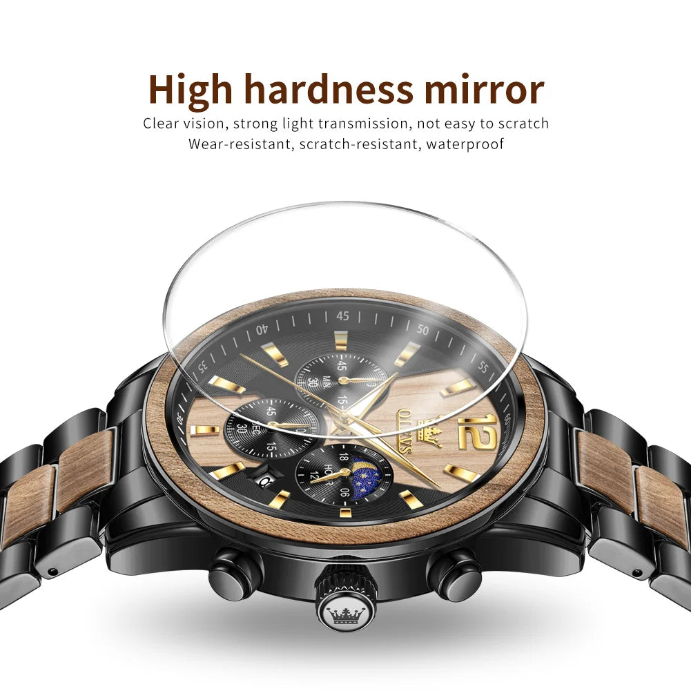 Men's Wooden Watch Luxury Night Light Chronograph