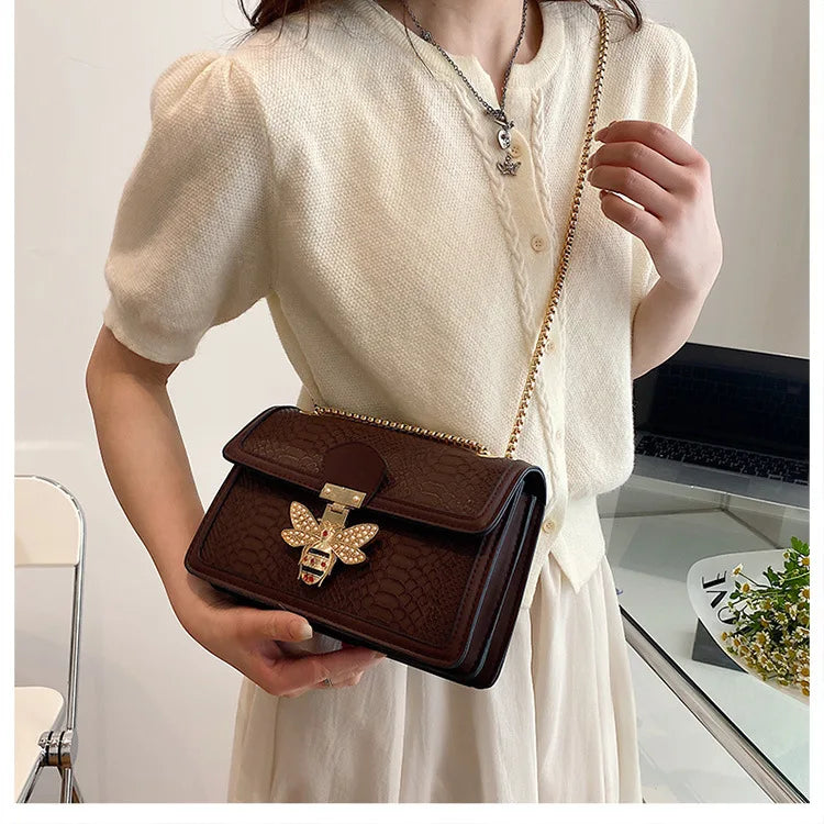 Luxury Crooobody Handbag. Bee Lock Tote Casual Flap . Crocodile Print  Handbag