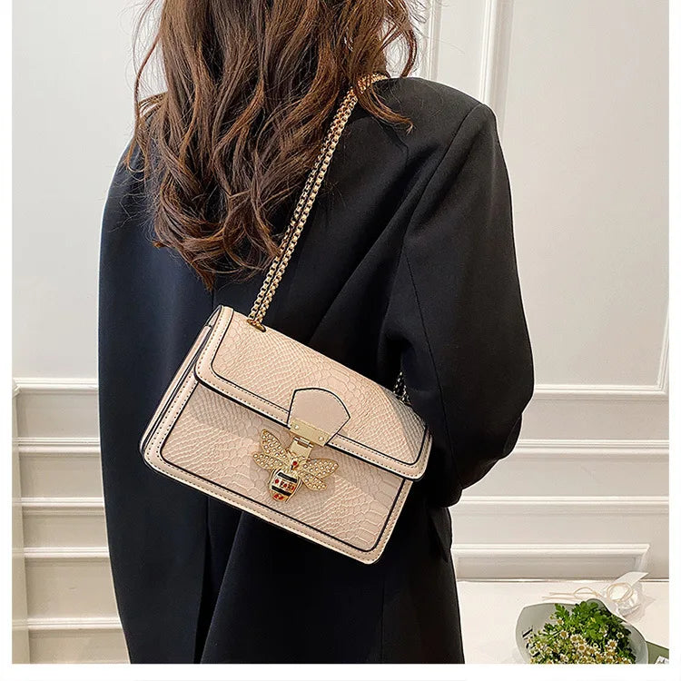 Luxury Crooobody Handbag. Bee Lock Tote Casual Flap . Crocodile Print  Handbag