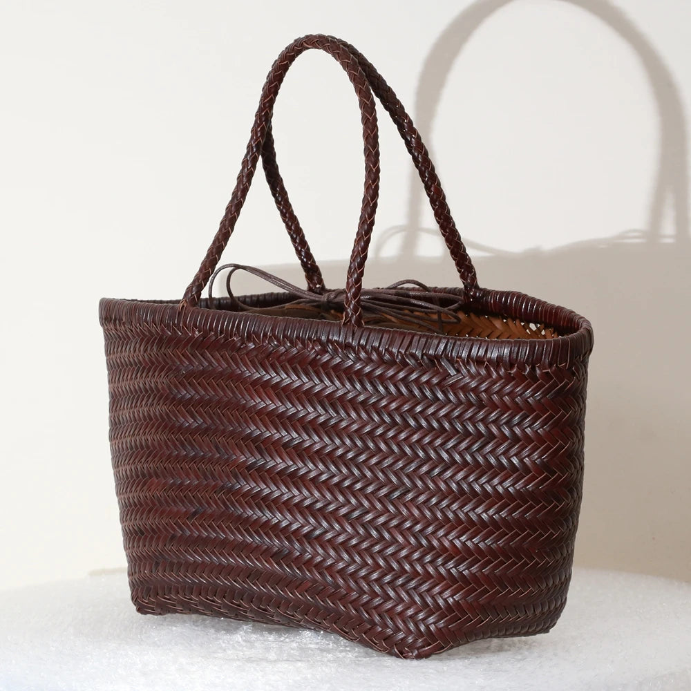 Genuine Leather Shoulder Bag Weaving Casual Shopping Bag
