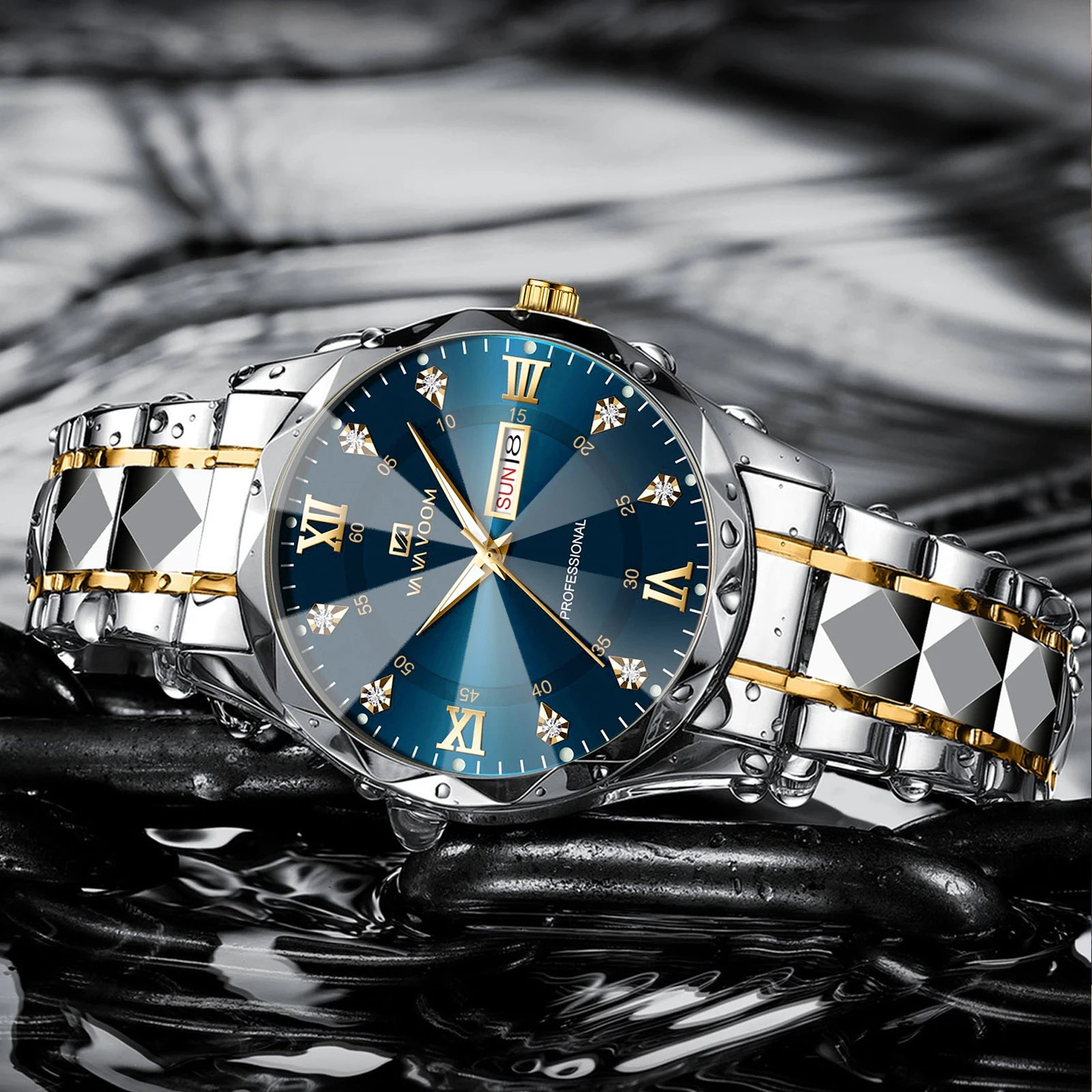 Men's  Watch Water Diamond Luxury Night Glow