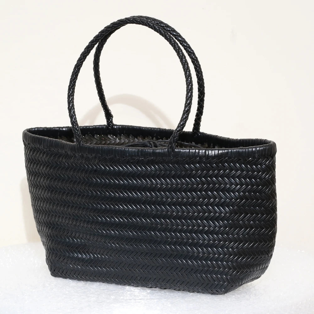 Genuine Leather Shoulder Bag Weaving Casual Shopping Bag