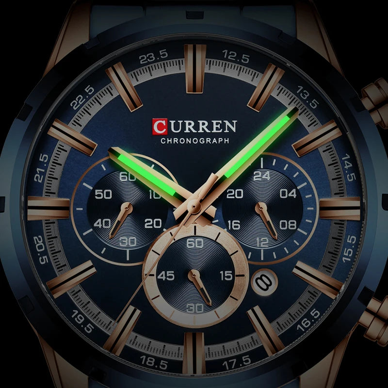 Luxury Men's Watch. Full Steel Waterproof Chronograph Wristwatch