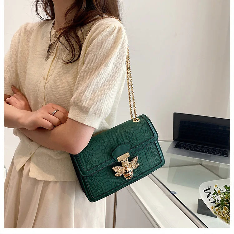 Luxury Crooobody Handbag. Bee Lock Tote Casual Flap . Crocodile Print  Handbag